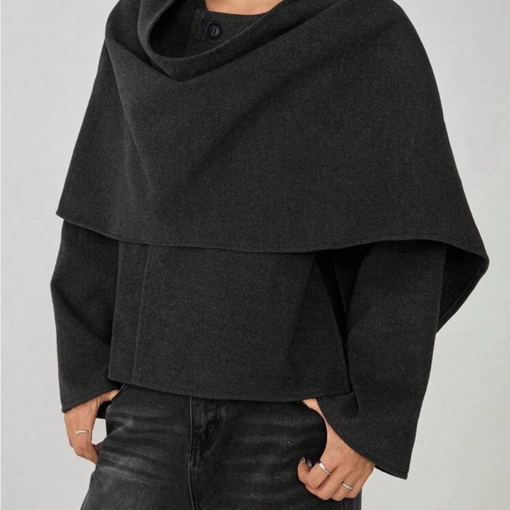 SHEIN Tall Solid Color Cape Poncho Wool Coat, Casual Autumn/Winter